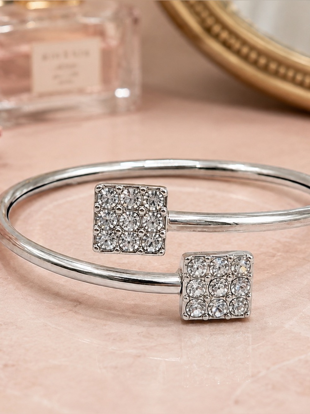 Palmina Silver Tone Crystal Square Open Cuff Bracelet (BR1111/3)